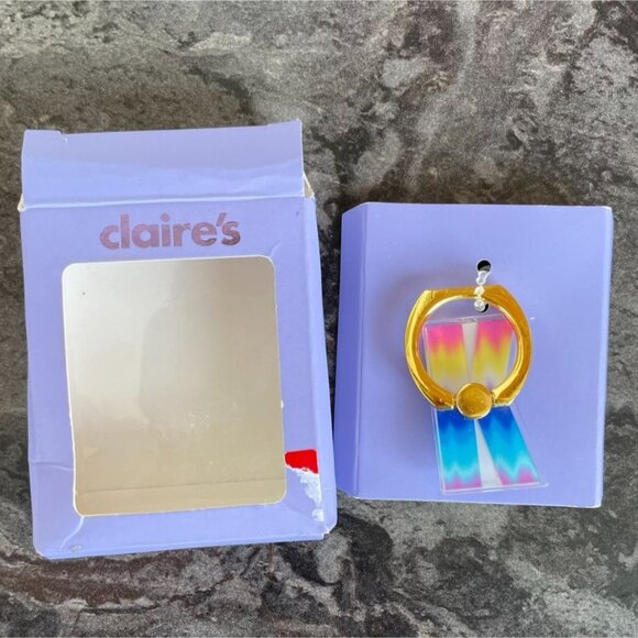 Claire's Rainbow K Shaped Phone Grip Holder With Goldtone Ring - Picture 3 of 6